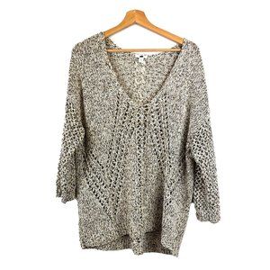 J. Jill Beige Heathered Oversized Open Knit Sweater L Petite LP